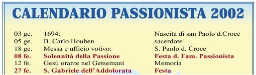 Calendario Passionista 2002 - parte 1